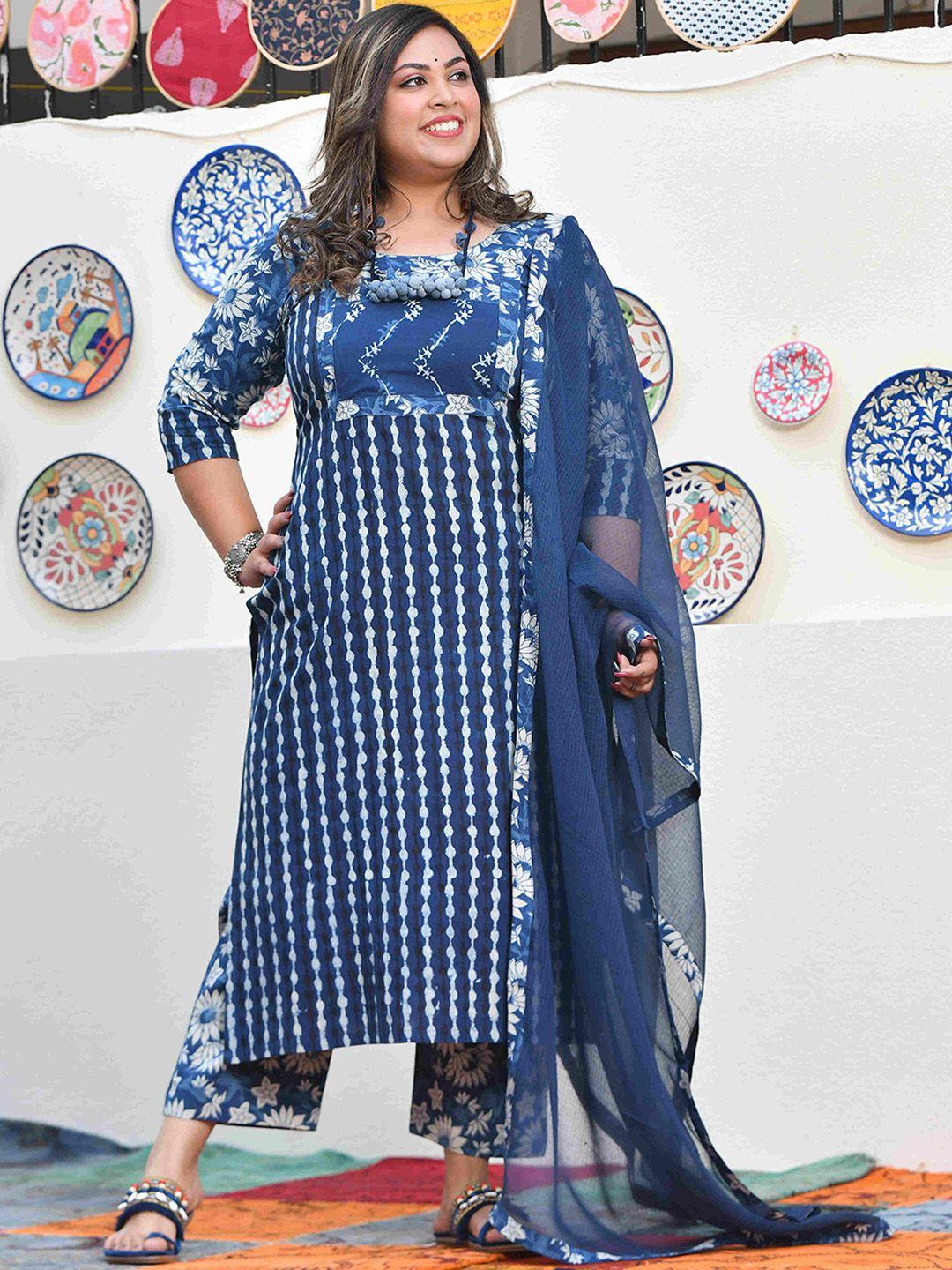 the plus size store by meera creations ethnic motifs printed pure cotton kurta set