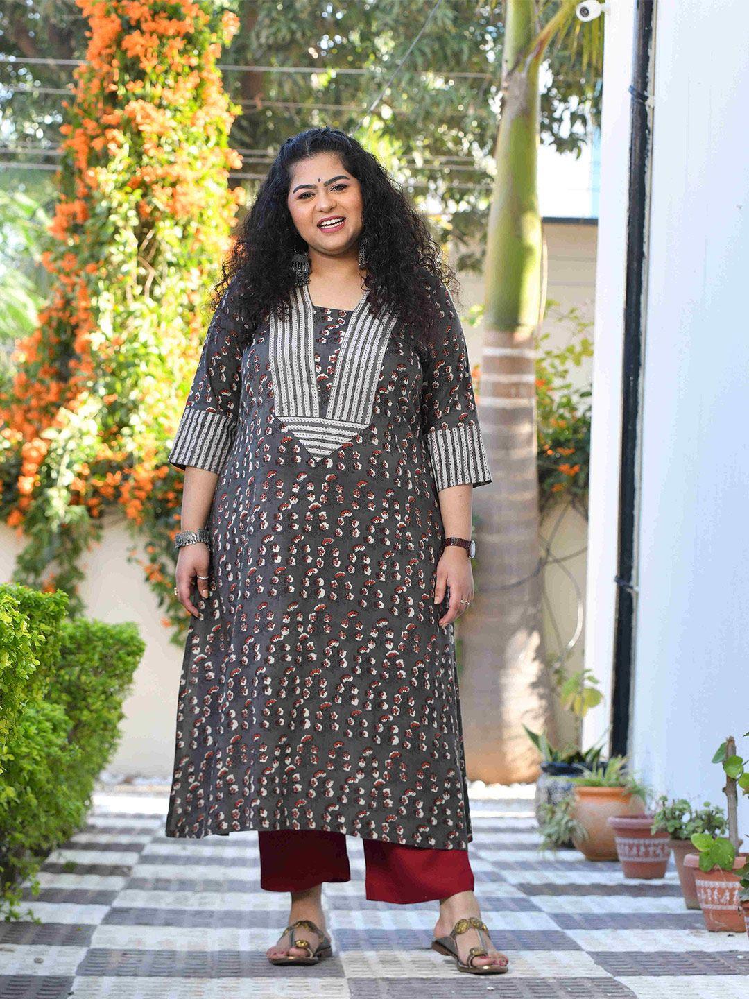 the plus size store by meera creations floral block printed kurta