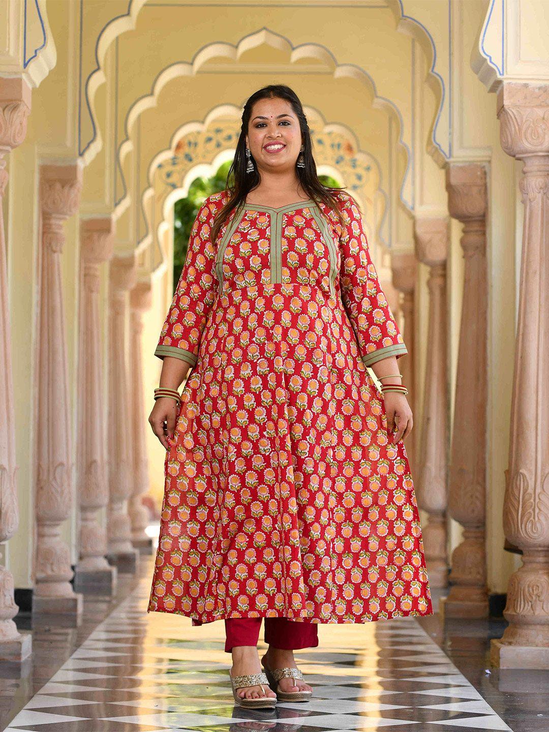 the plus size store by meera creations floral block printed liva kurta