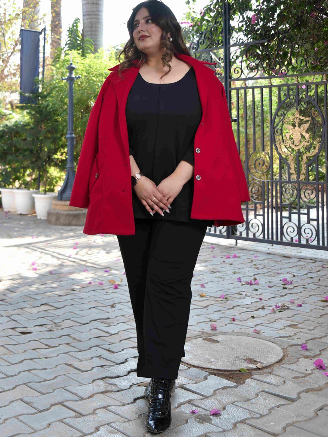the plus size store by meera creations single breasted stretchable wool overcoat
