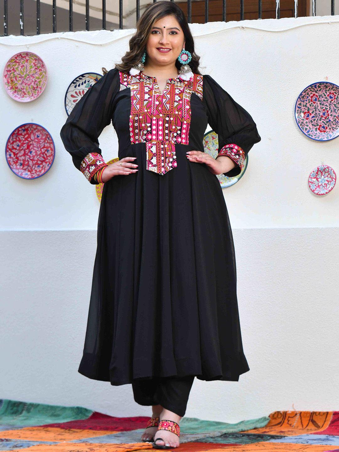 the plus size store by meera creations v-neck flared kurta