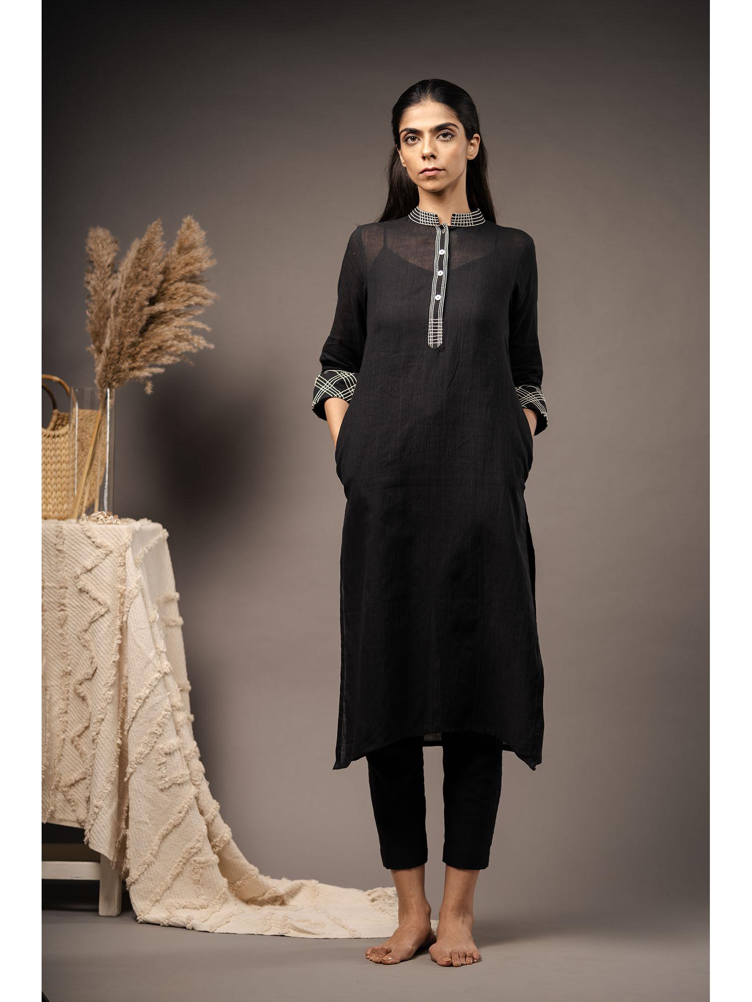 the prism black organic cotton kurta and pant (set of 2)