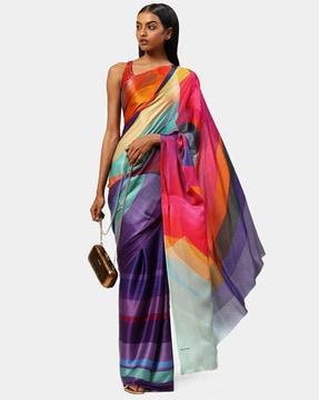 the purple georgette satin printed fiesta saree