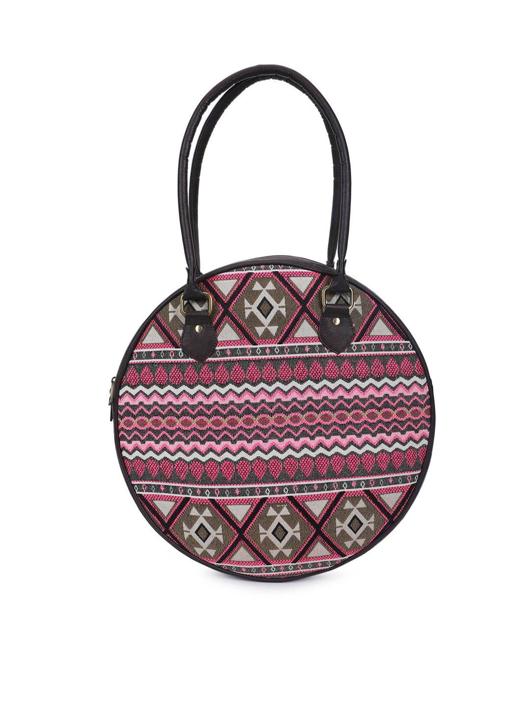 the purple sack black ethnic motifs shopper handheld bag with cut work