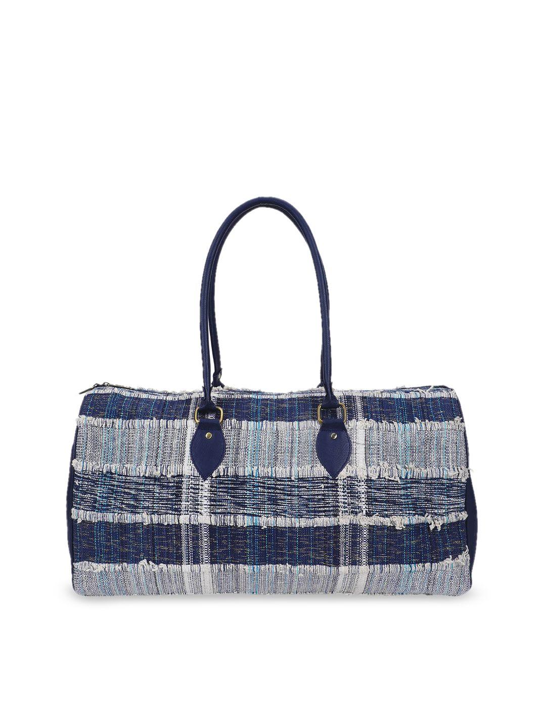 the purple sack blue checked shopper hobo bag with tasselled