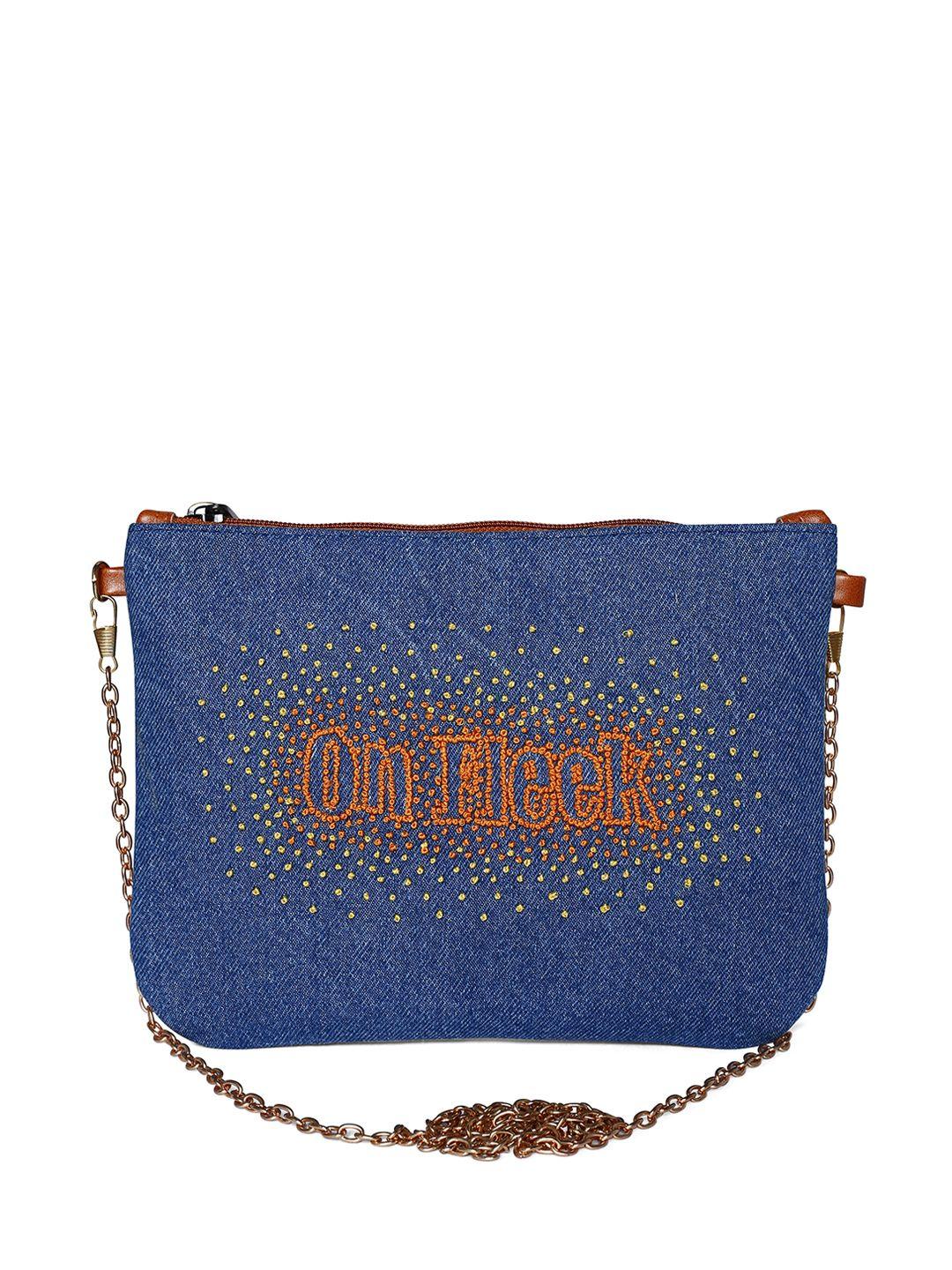 the purple sack blue embellished structured sling bag with quilted