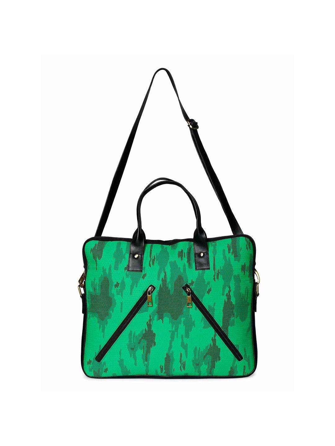 the purple sack women green & black printed laptop bag