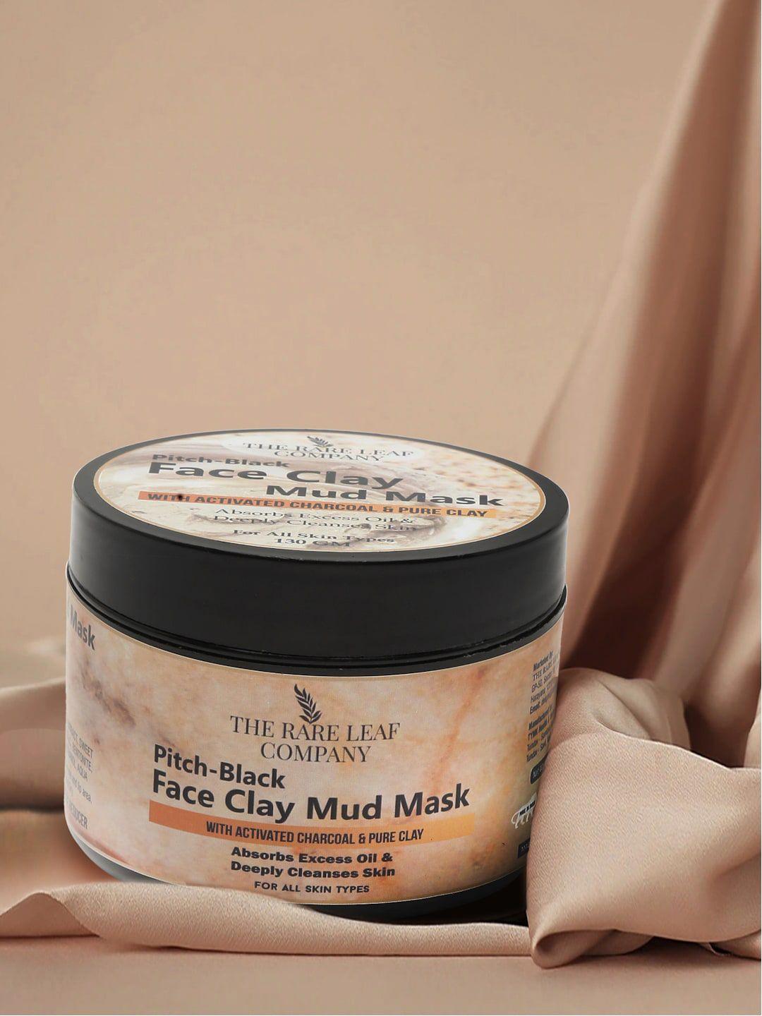the rare leaf company pitch black face clay-mud mask with activated charcoal & clay 130 g