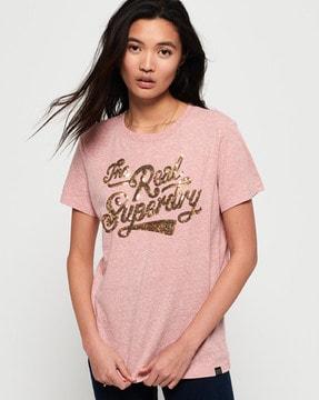 the real crew-neck t-shirt with sequinned typography