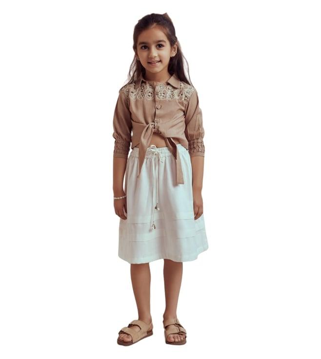 the right cut beige & white oftheshore marilla top with skirt