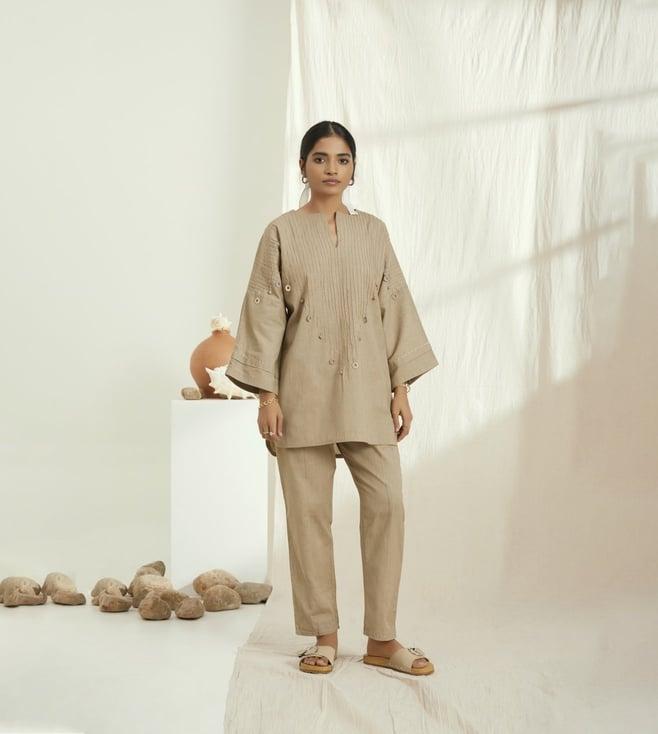 the right cut beige oftheshore kairi kurta with pant