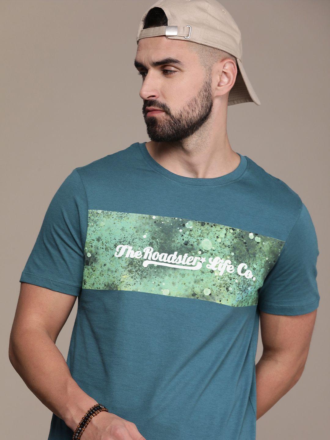 the roadster life co. brand logo printed pure cotton t-shirt