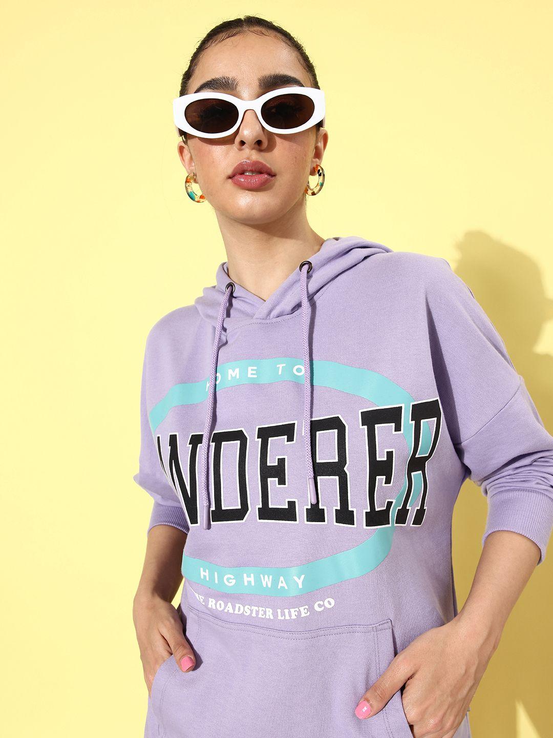 the roadster life co. dreamy lavender hyper graphics printed hooded sweatshirt