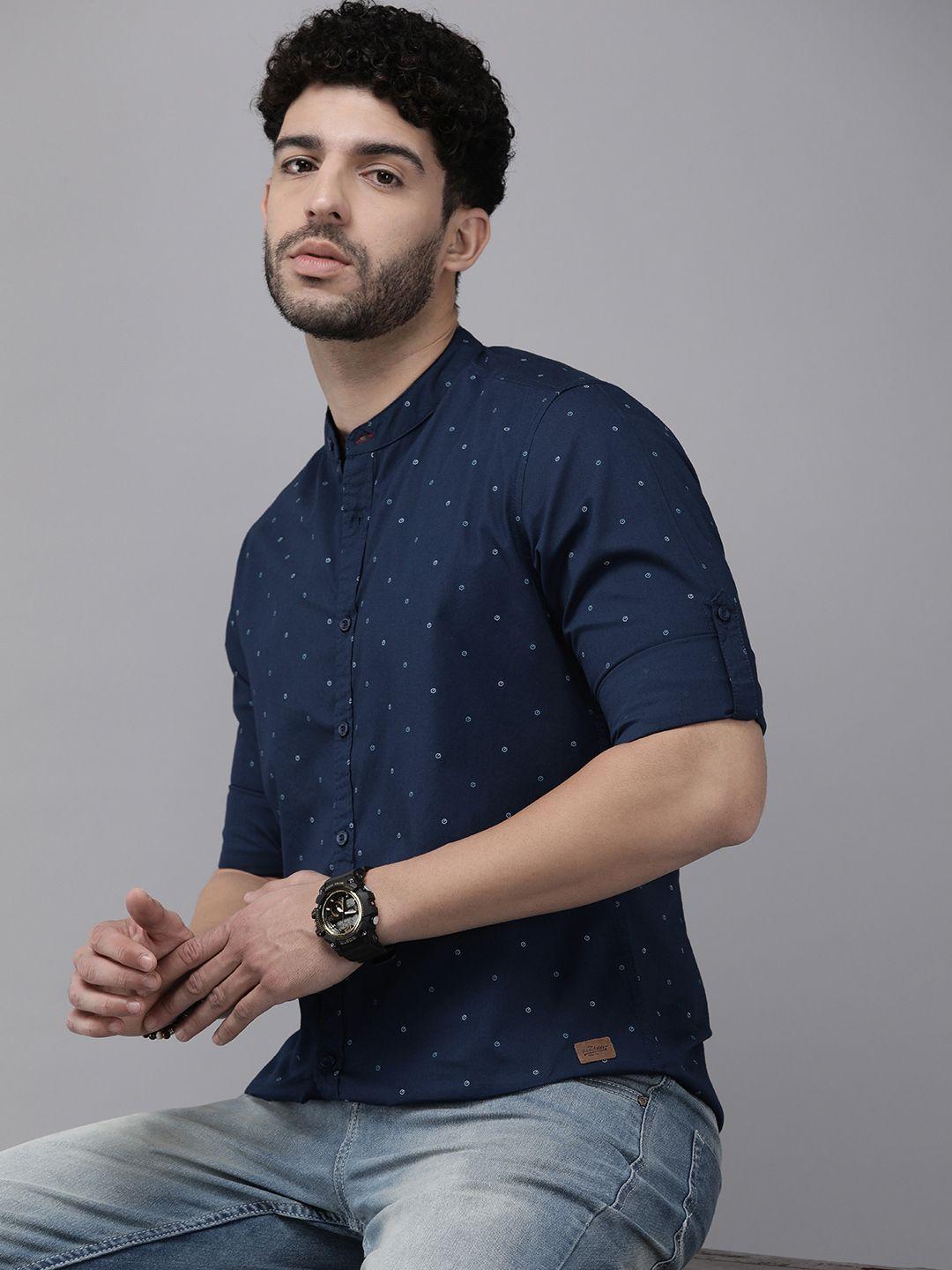 the roadster life co. geometric printed pure cotton casual shirt