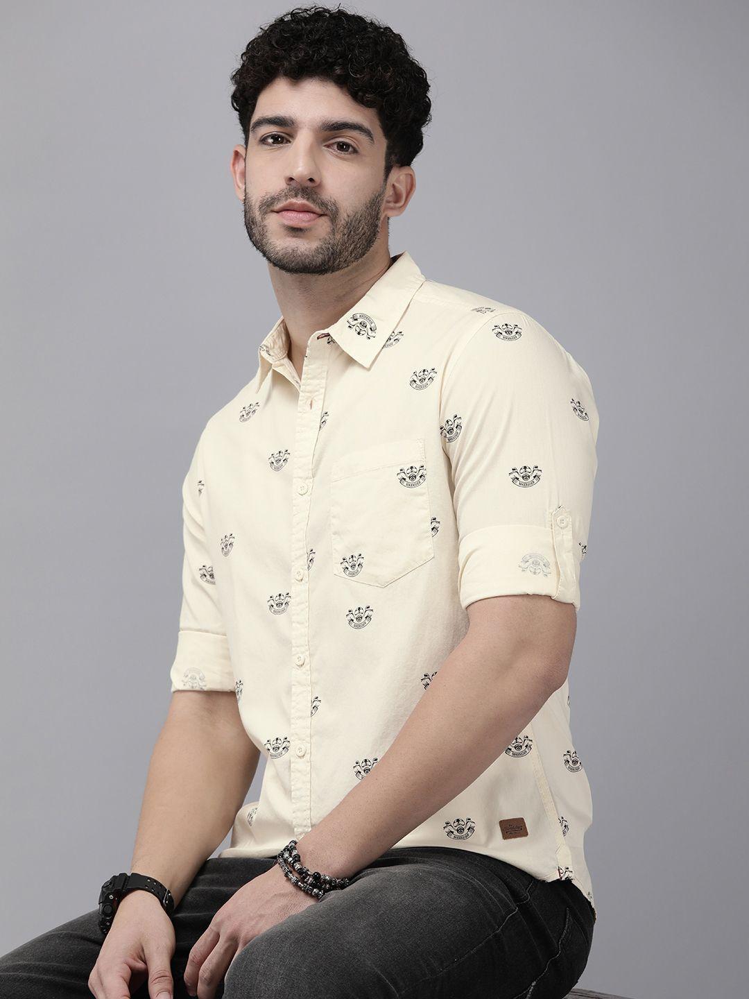 the roadster life co. graphic printed pure cotton casual shirt