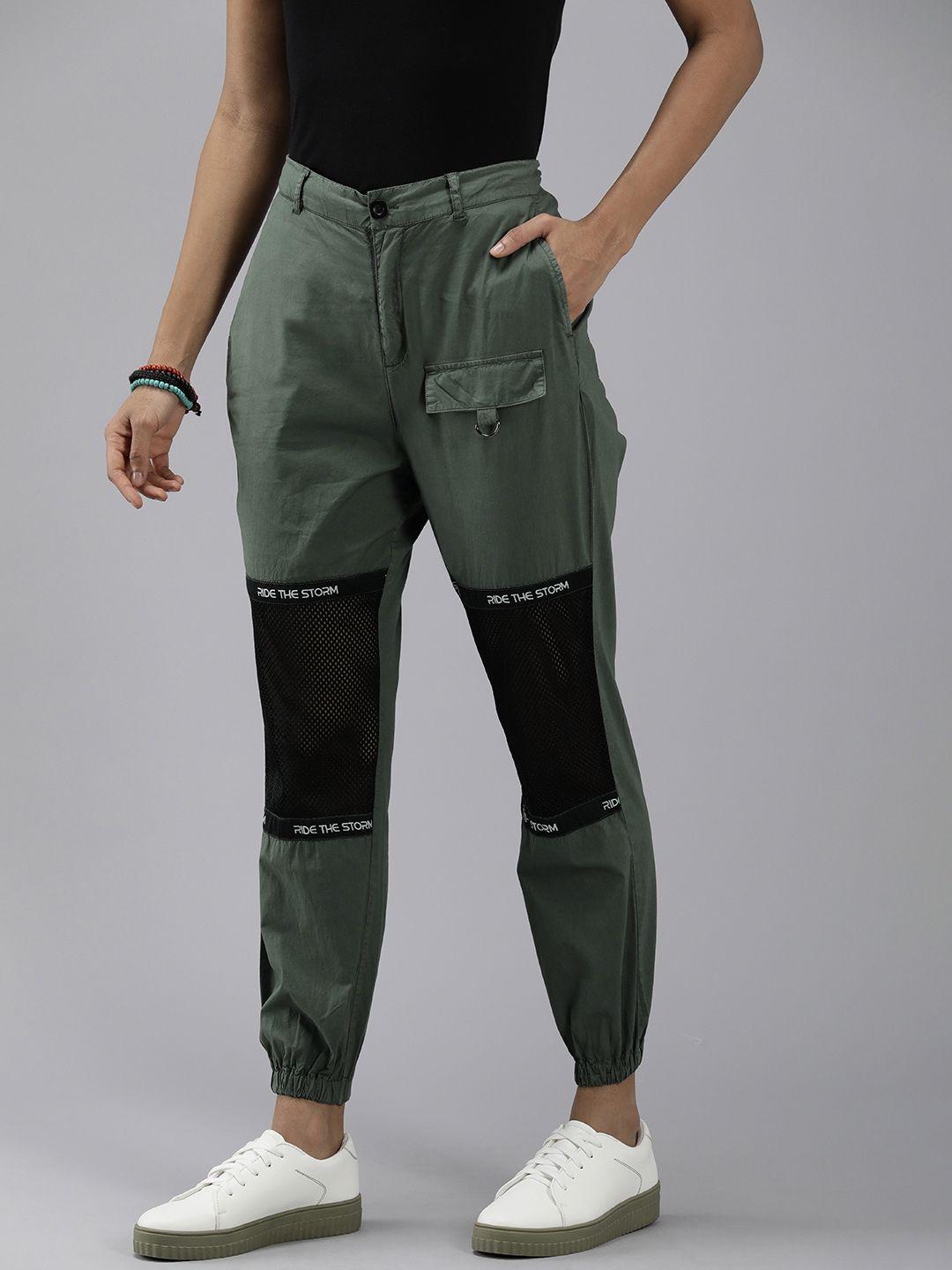 the roadster life co. joggers trousers with net insert detailed knee