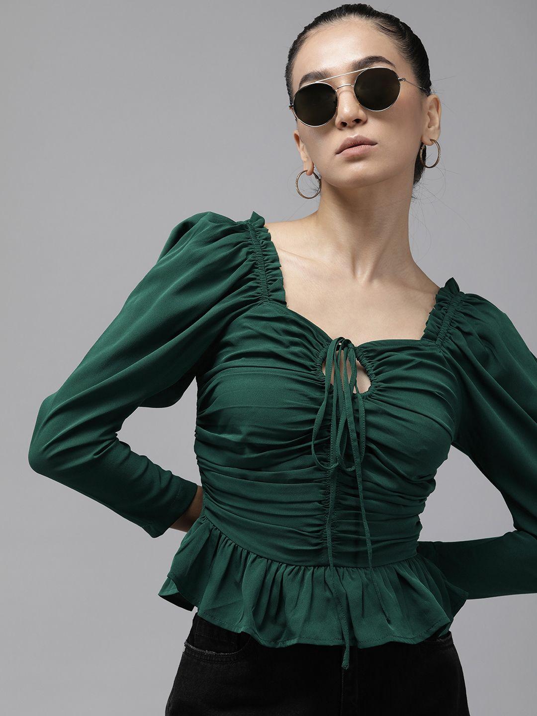 the roadster life co. keyhole neck smoked detail ruched peplum top