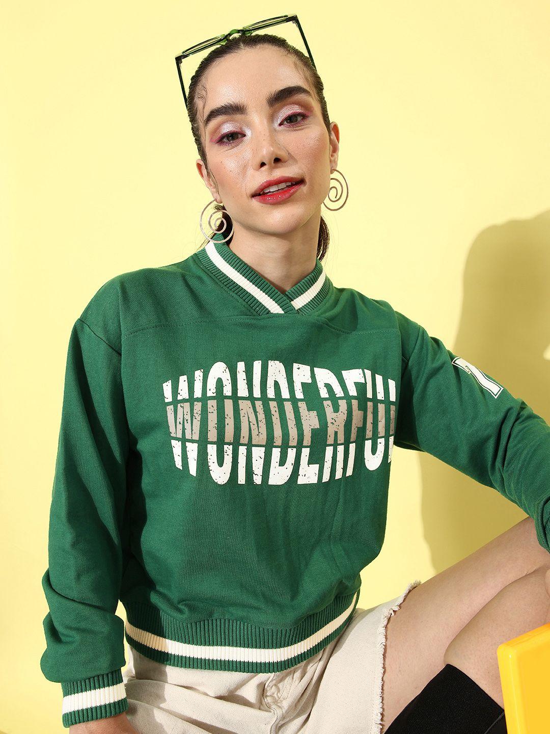 the roadster life co. lushy green very varsity graphic printed sweatshirt