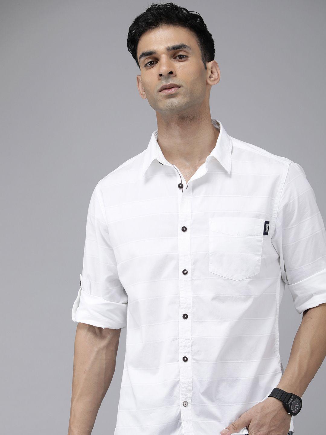 the roadster life co. men self-design pure cotton casual shirt