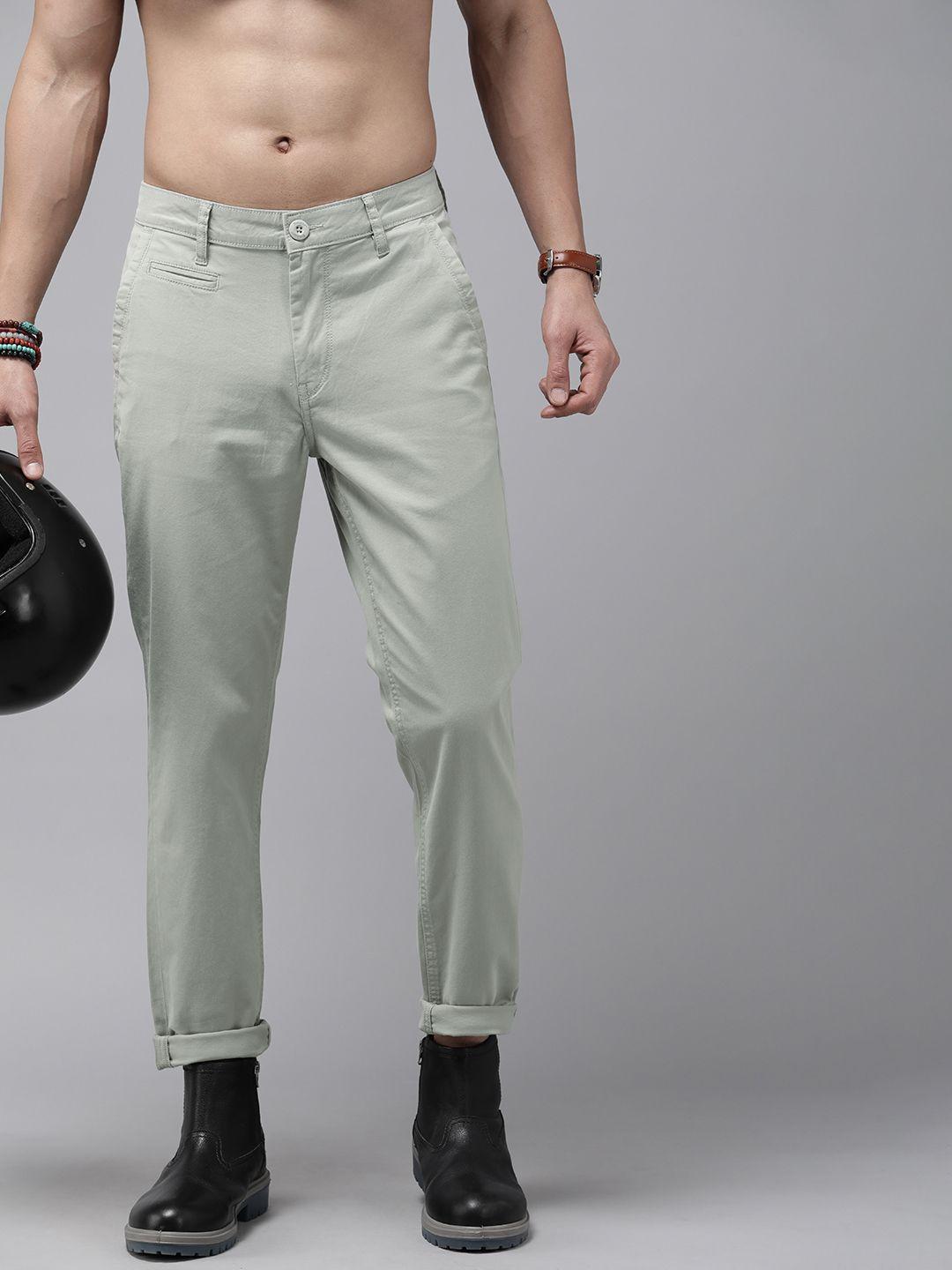 the roadster life co. men solid tapered fit smart casual chinos trousers