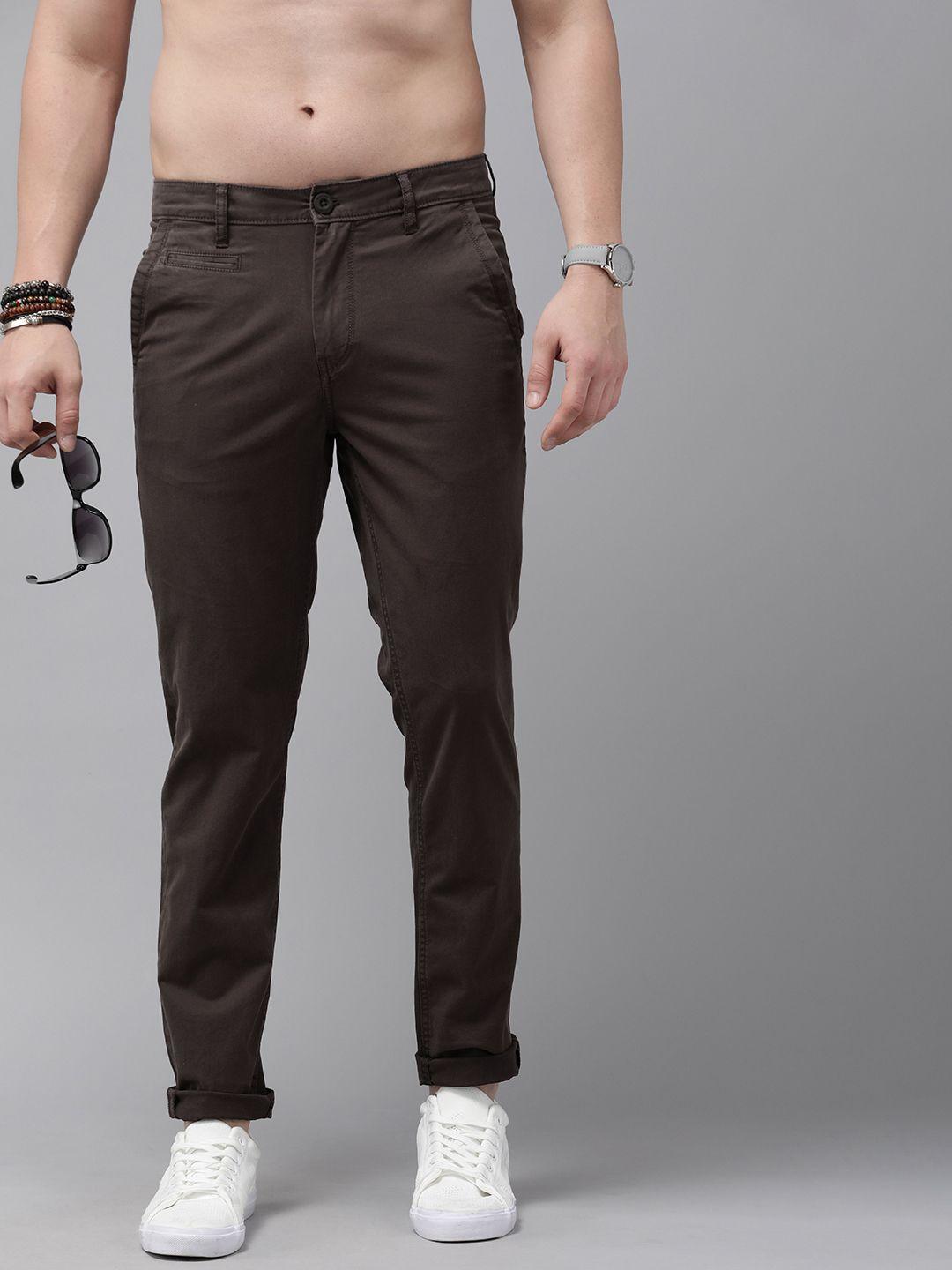 the roadster life co. men solid tapered fit smart casual chinos trousers
