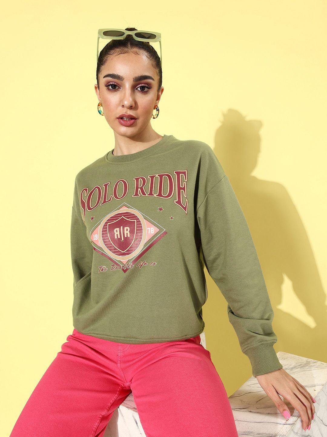 the roadster life co. olive green hyper graphics printed sweatshirt