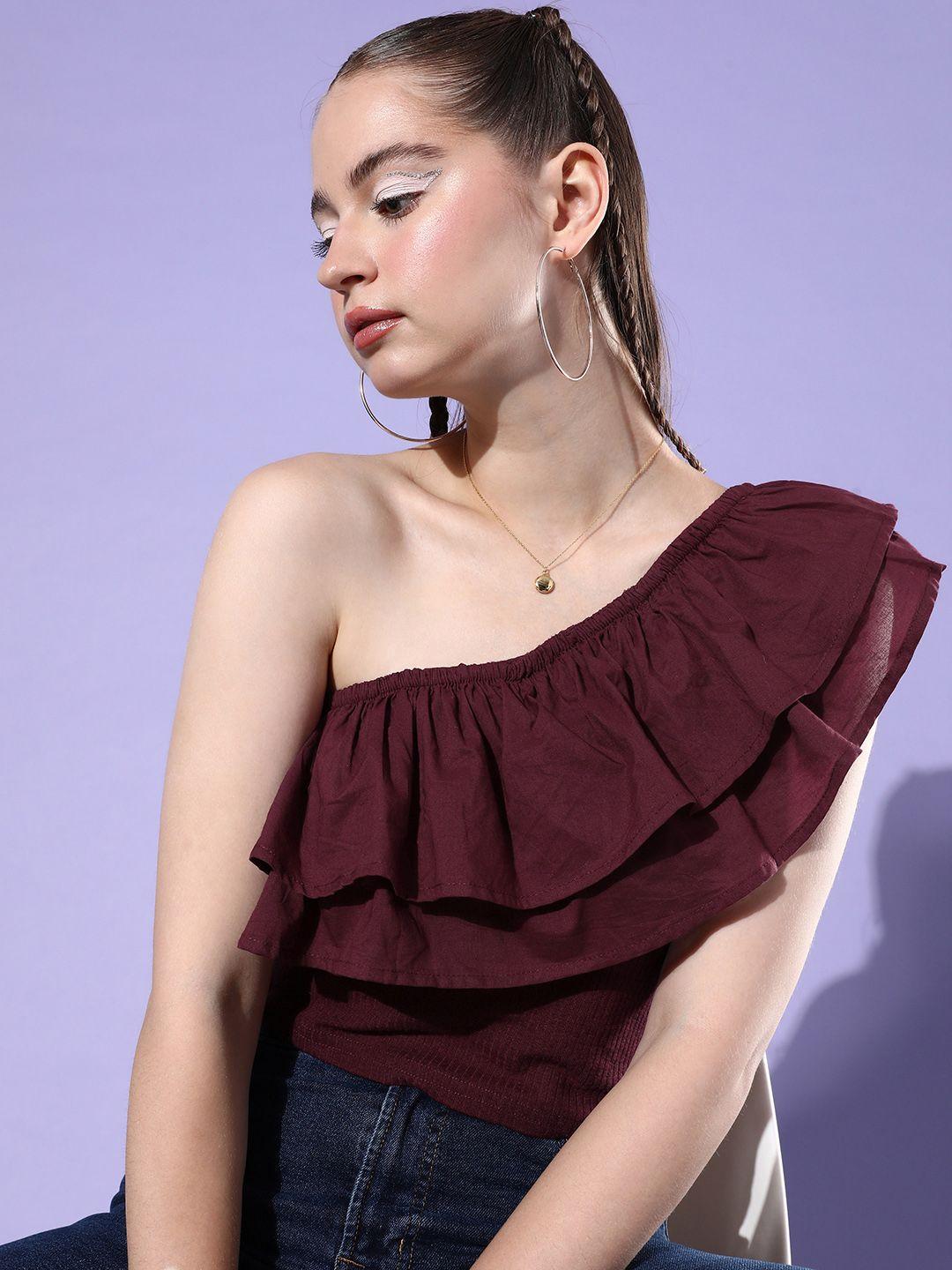 the roadster life co. one shoulder ruffles we may party-skewed sexy top