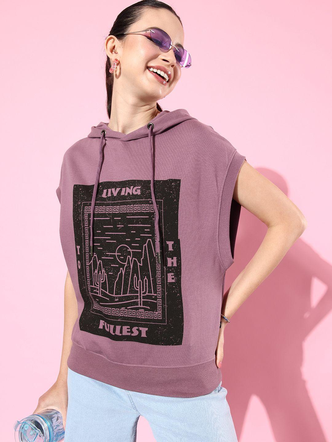 the roadster life co. printed sleeveless hooded oversized sweatshirt