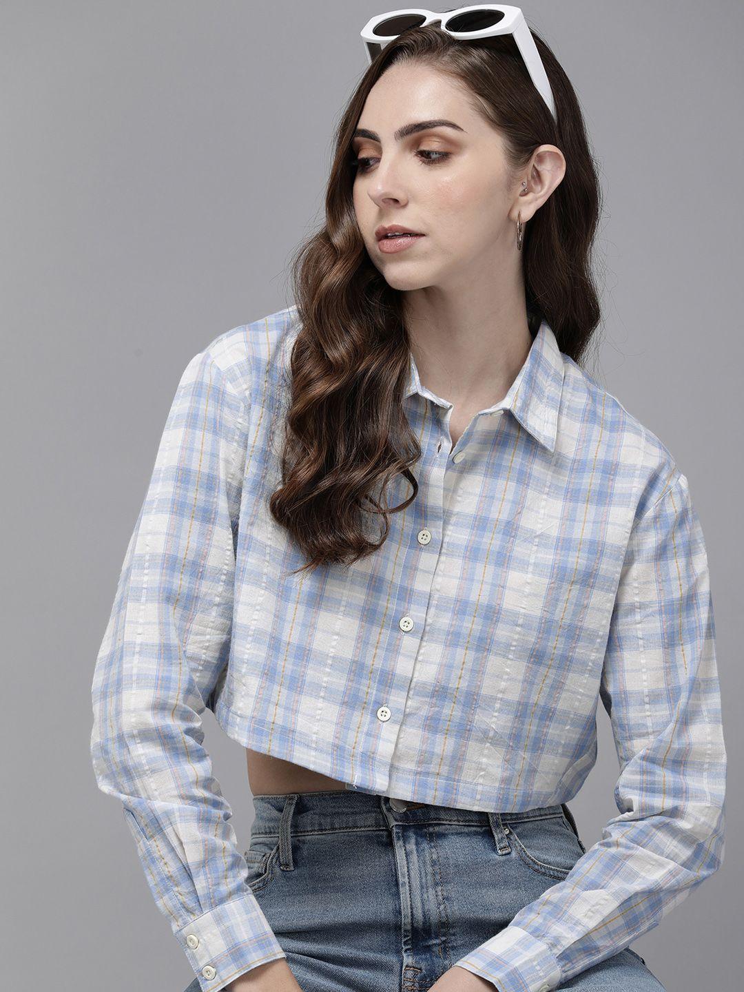 the roadster life co. pure cotton checked casual crop shirt
