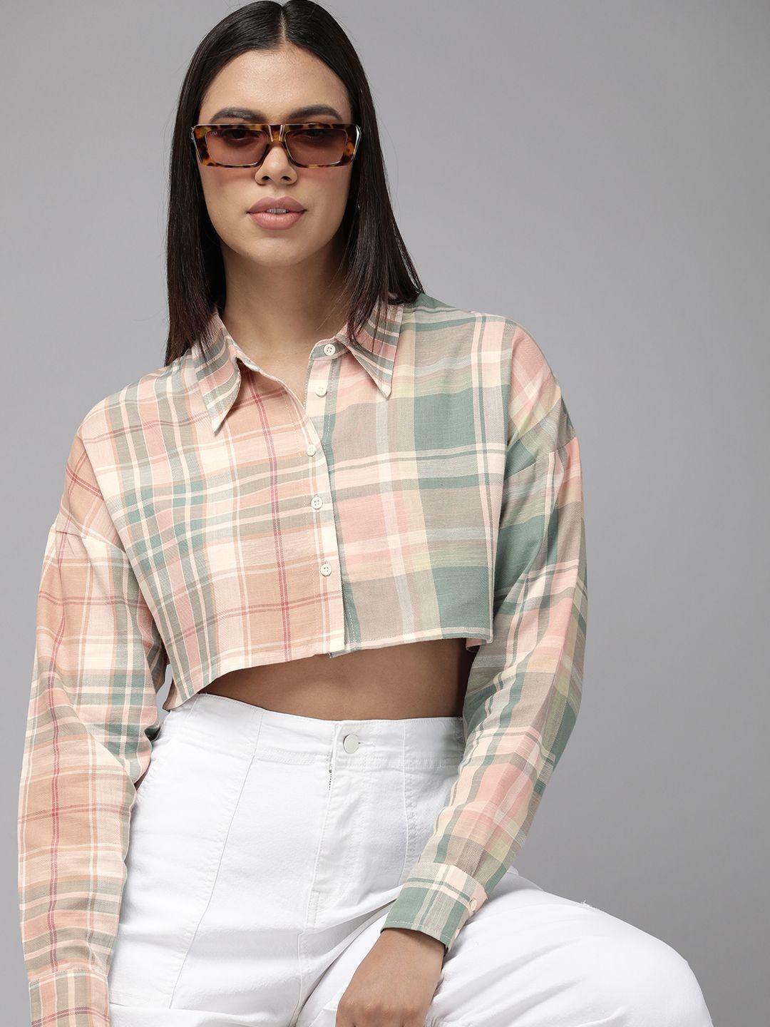 the roadster life co. pure cotton checked crop shirt