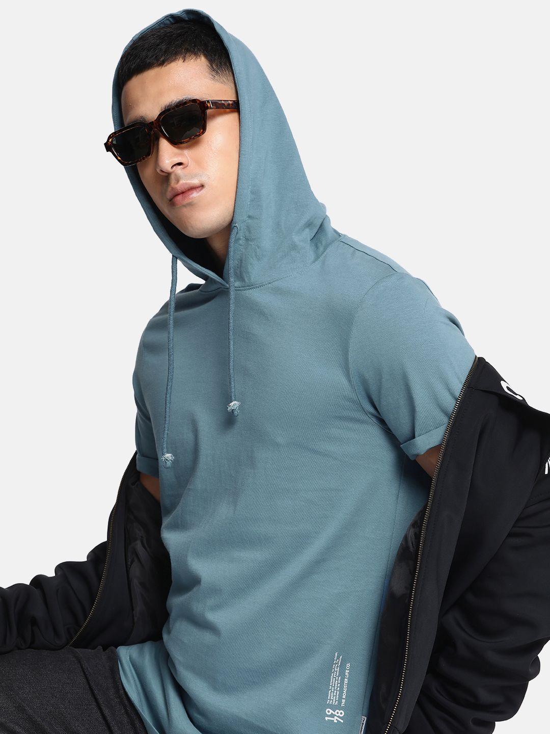 the roadster life co. pure cotton regular fit hooded t-shirt