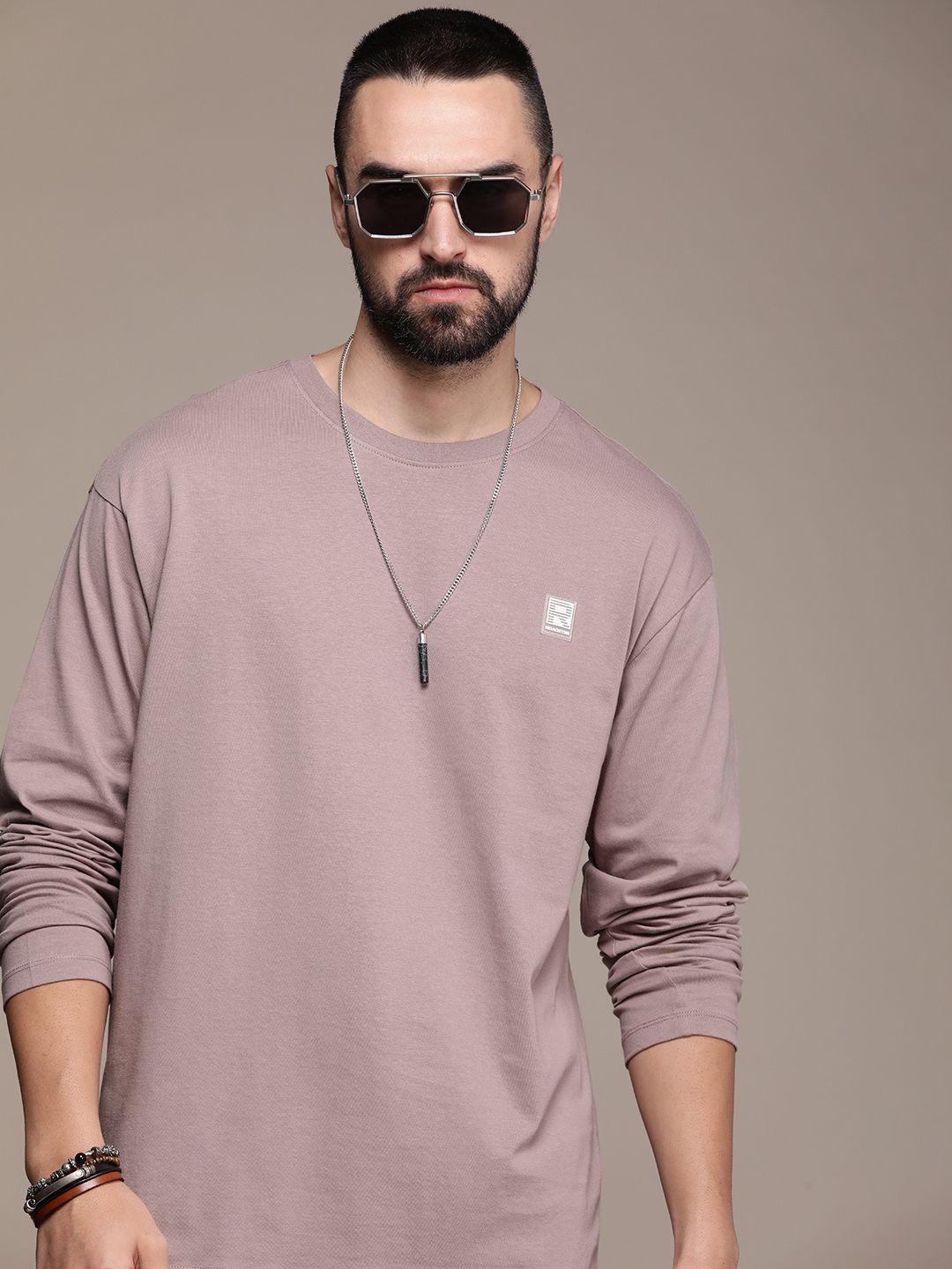 the roadster life co. pure cotton solid drop-shoulder sleeves casual t-shirt