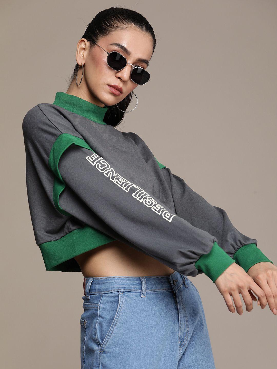 the roadster life co. solid mock collar pullover crop sweatshirt