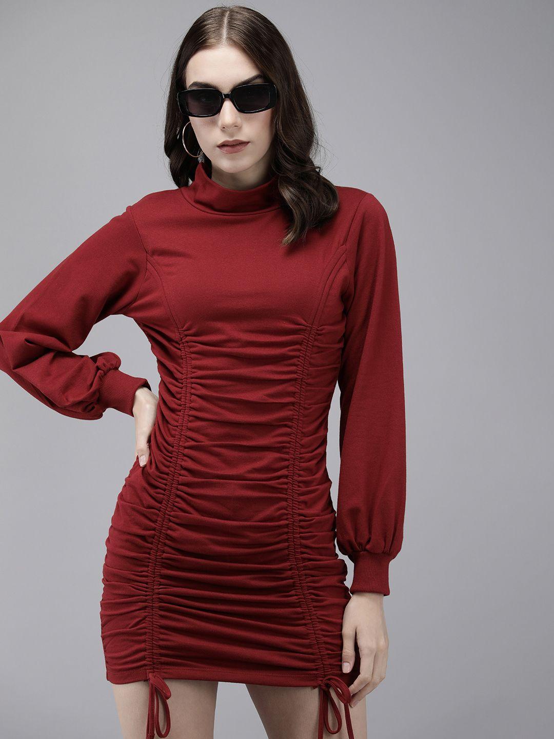 the roadster life co. solid ruched detailing bodycon dress