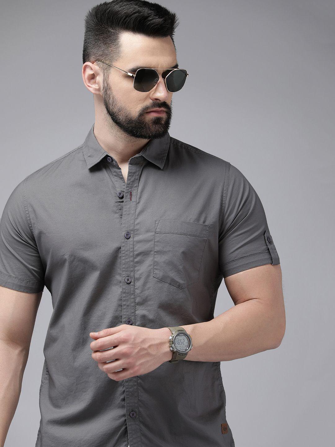 the roadster life co. spread collar slim fit casual shirt