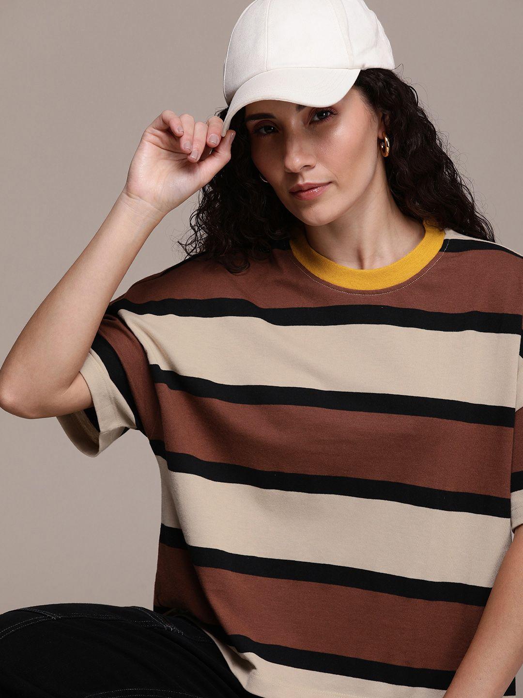 the roadster life co. striped drop-shoulder round neck t-shirt