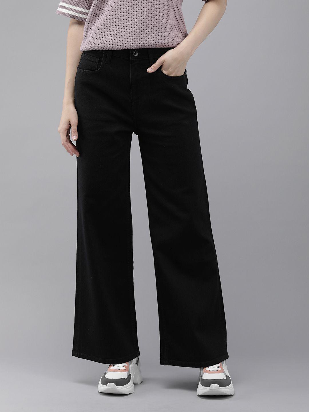 the roadster life co. wide leg stretchable mid-rise jeans