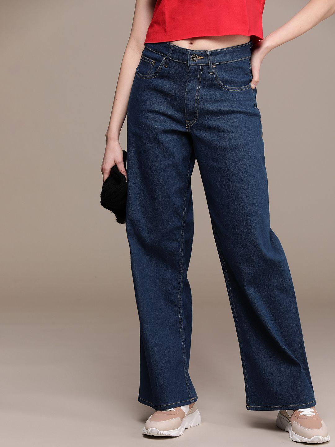 the roadster life co. women baggy wide leg high-rise stretchable jeans