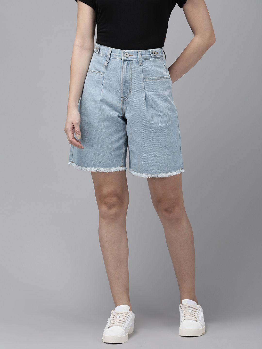 the roadster life co. women high-rise cotton denim shorts with frayed hem