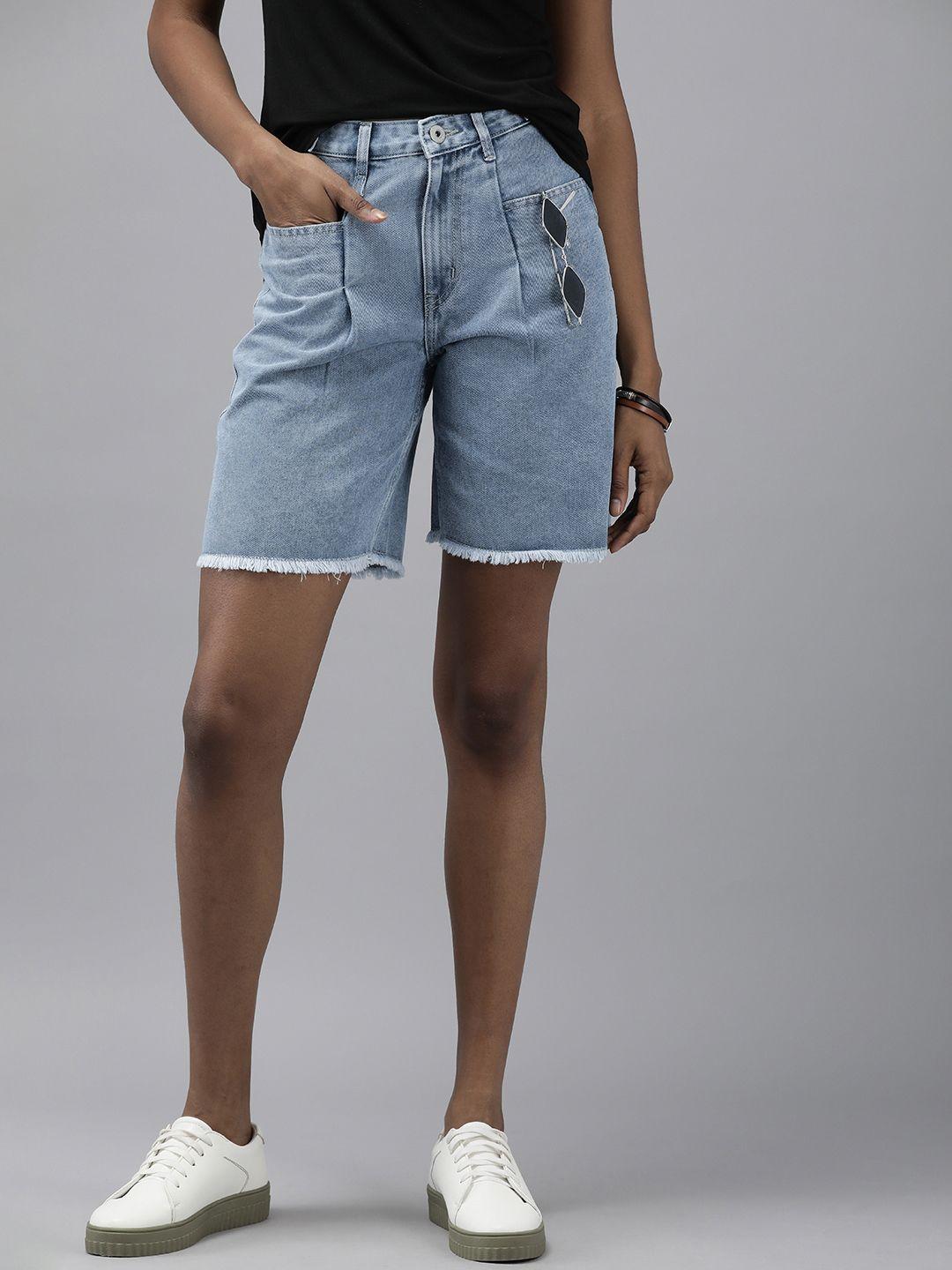 the roadster life co. women high-rise pure cotton denim bermuda shorts