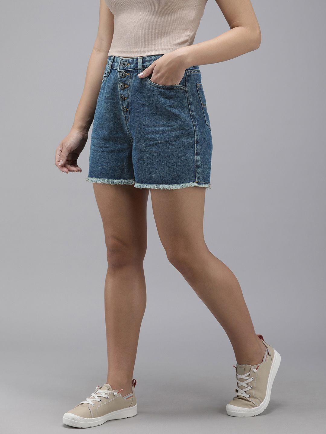 the roadster life co. women high-rise pure cotton denim shorts