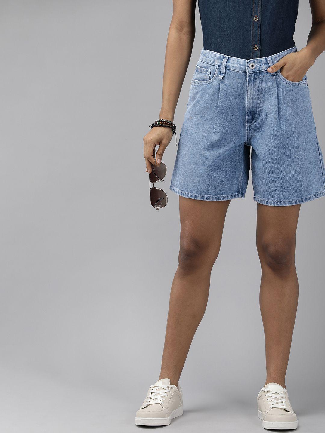 the roadster life co. women high-rise pure cotton denim shorts