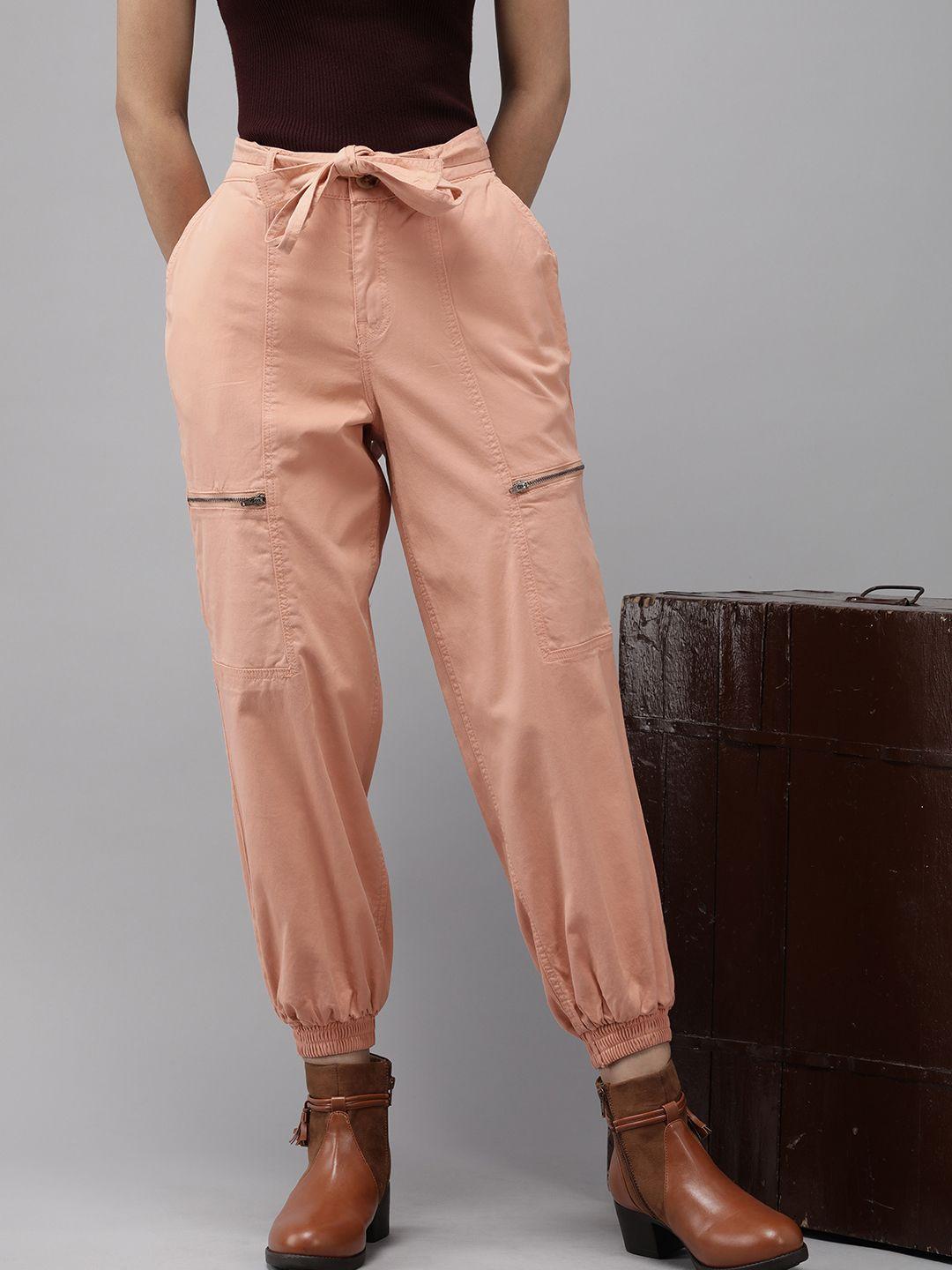 the roadster life co. women mid-rise belted cargo style joggers
