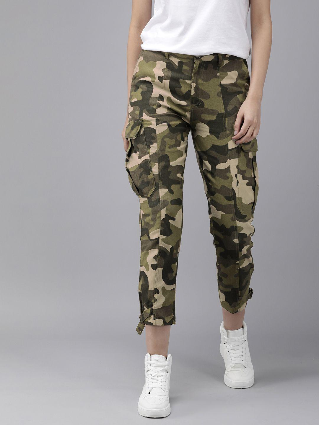 the roadster life co. women pure cotton camouflage printed cargos