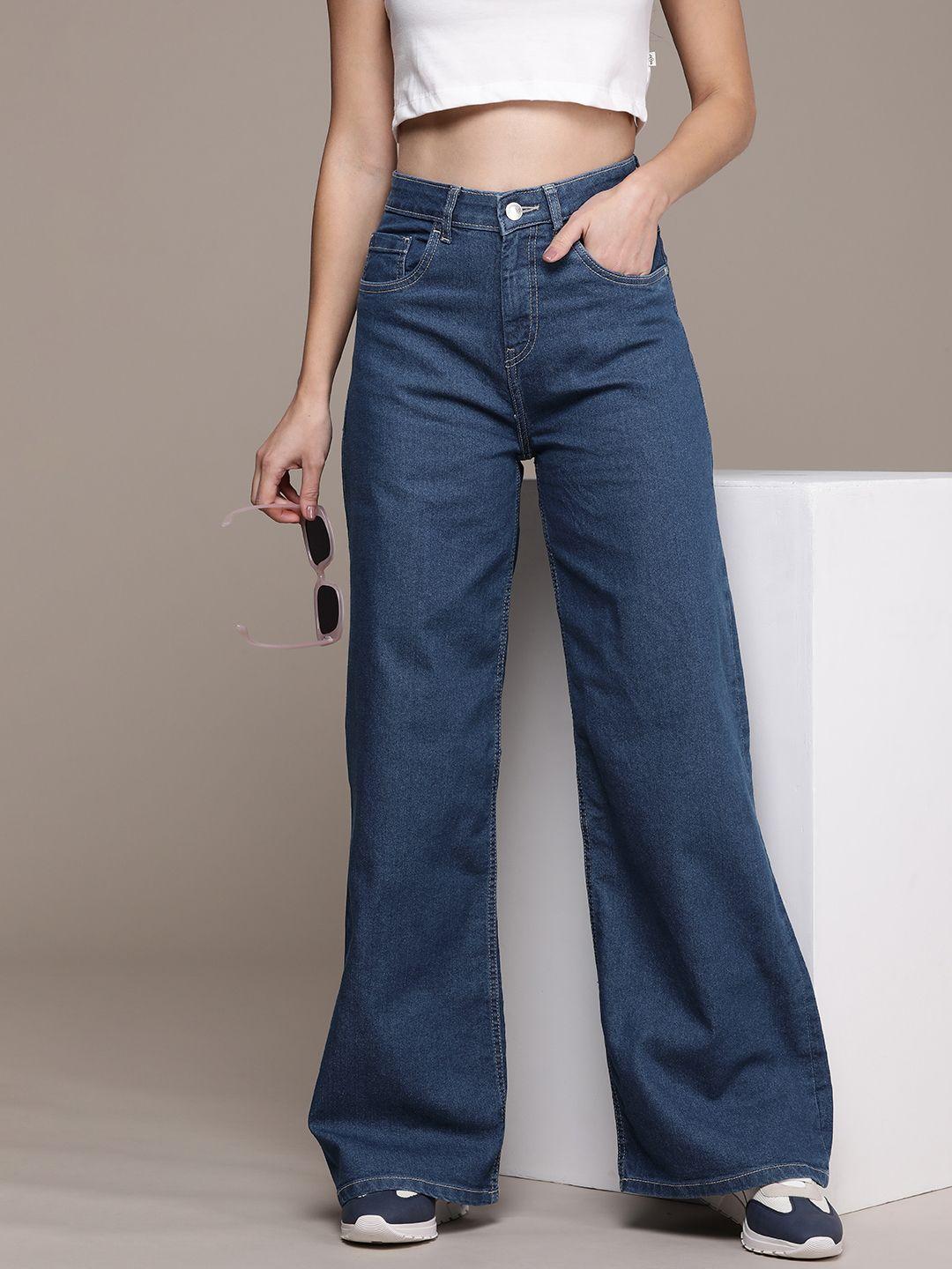 the roadster life co. women wide leg high-rise stretchable jeans