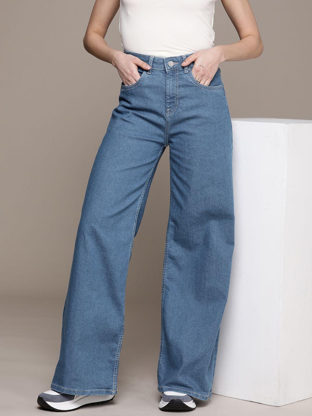 the roadster life co. women wide leg high-rise stretchable jeans