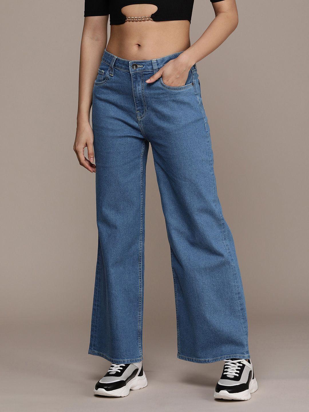 the roadster life co. women wide leg mid-rise stretchable casual jeans