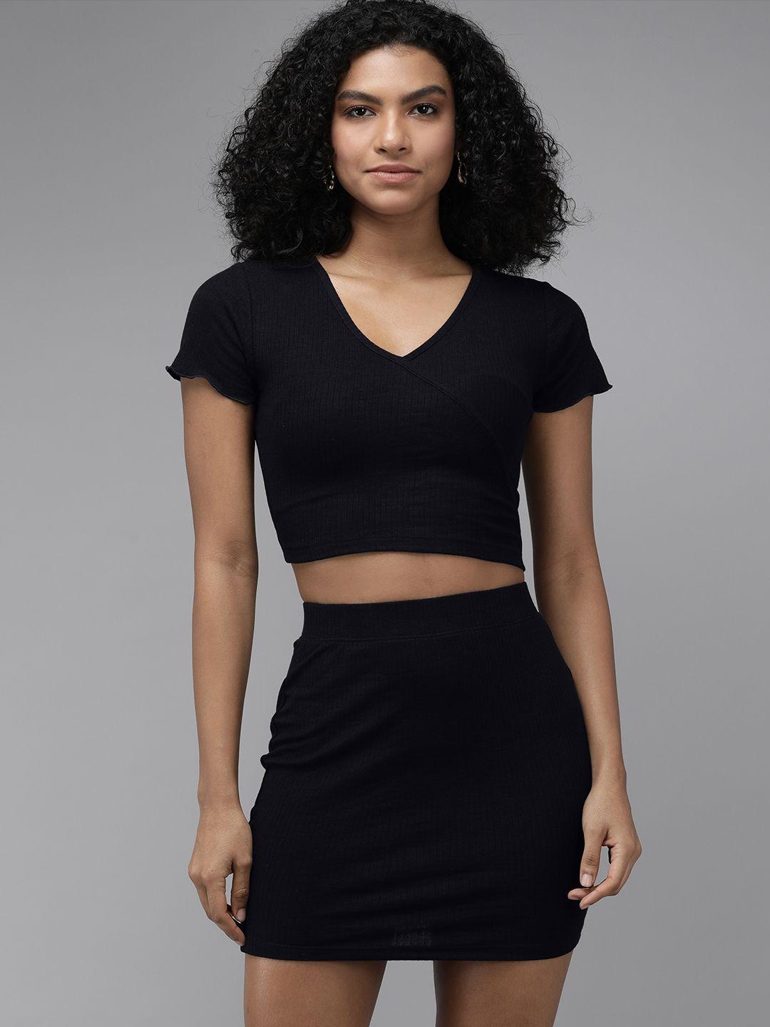 the roadster lifestyle co black ribbed top with skirt