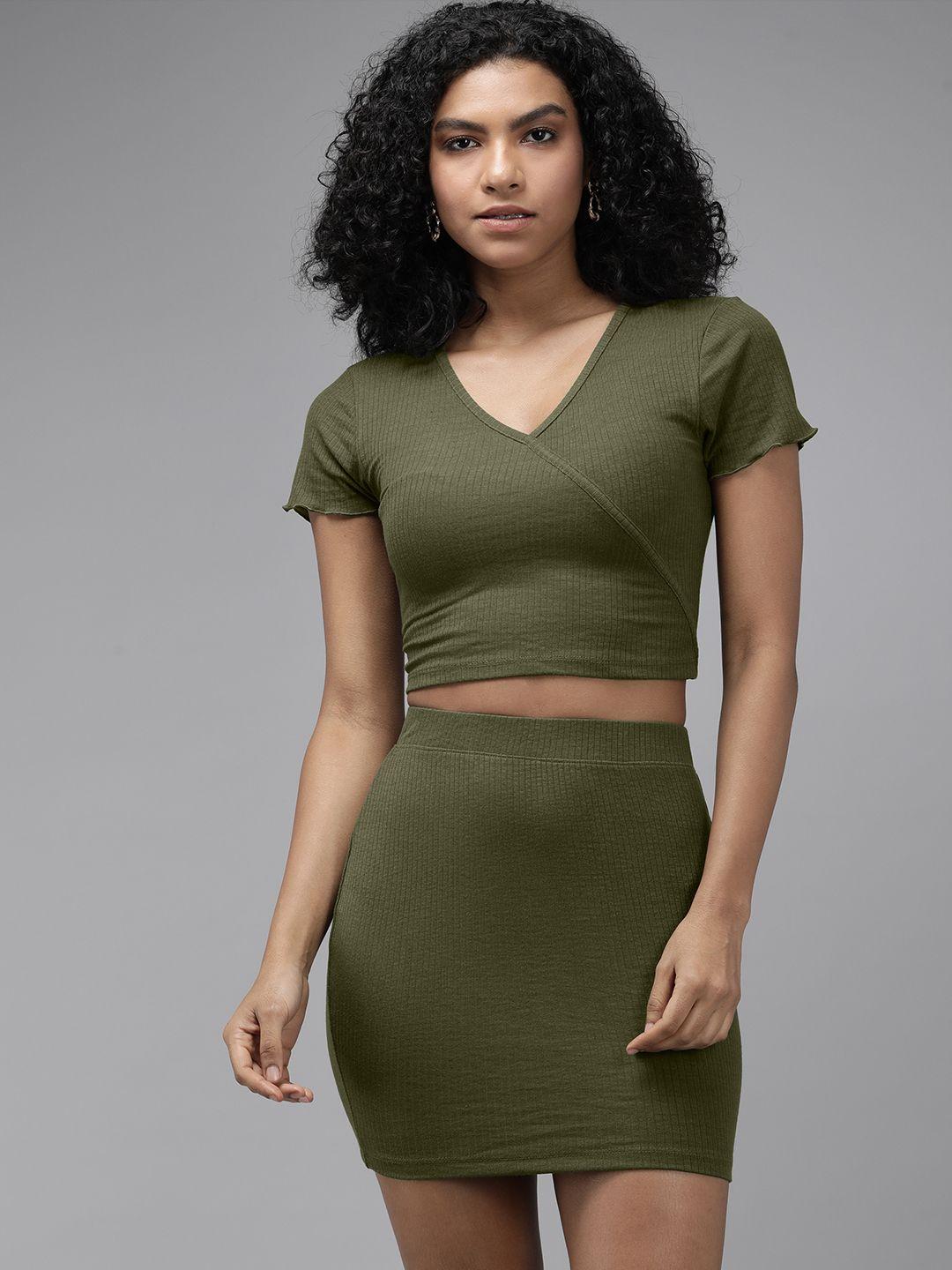 the roadster lifestyle co green ribbed top with skirt