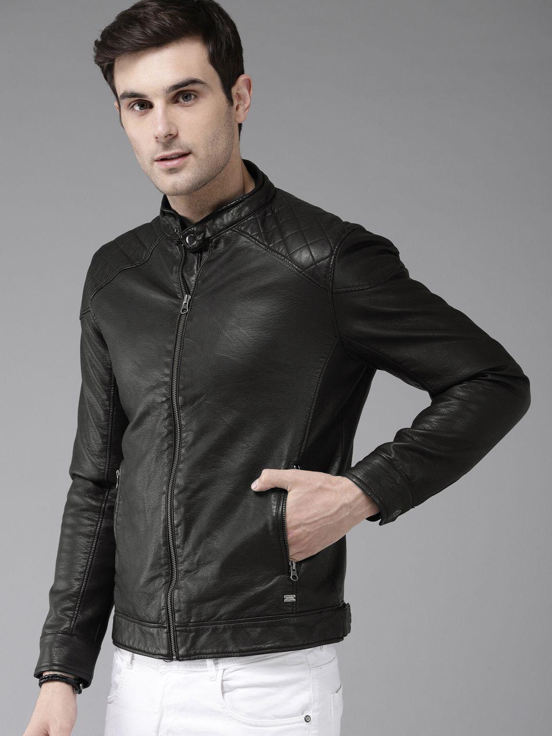 the roadster lifestyle co men black solid biker jacket